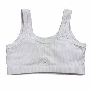 ALO Wellness Bra Ribbed Scoop neck Sports Bra in Cream Size Large